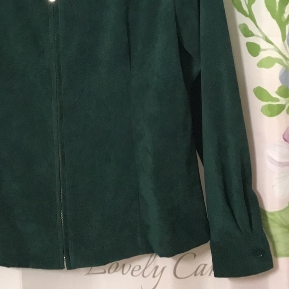 DRESS BARN WOMEN’S GREEN MICRO SUEDE FRONT ZIP JACKET SIZE MEDIUM - Picture 5 of 6